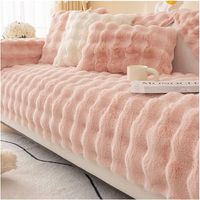 Thick Rabbit Plush Sofa Cushion, 2023 New Non-Slip Sofa Cover, Fluffy Warm Soft Shaggy Plush Couch Cover, Sofa Slipcover Furniture Protector for Living Room (Pink,Sofa Cushion 70180)