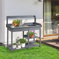 Table de jardin multifonctionnelle avec tiroir, 3 étagères, évier et 3 crochets - en épicéa gris pré-huilé