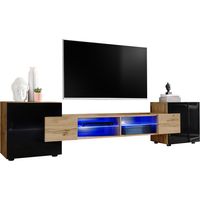 Extreme Furniture, Vitrines Murales Bridge v2, (LxHxP): 230 x 52.5 x 35, Carcasse en Wotan Mat, Côtés en Noir Brillant, sans LED