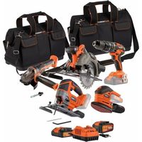 Pack 4 outils - DUAL POWER - 20 V - Perceuse/visseuse + meuleuse d'angle + ponceuse a main + scie circulaire - 2 batteries