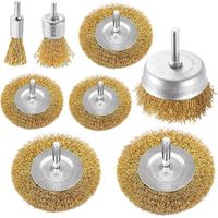 Set aus 8 Metall-Topfbürsten für Bohrmaschinen, mit Messingbeschichtung, 6,35 mm Schaft zum Reinigen von Rost, Spänen und Schleifmitteln.