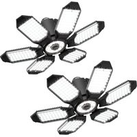 Luces de techo para garaje - Paquete de 2 luces LED brillantes y ajustables para sótano, 20 000 lm, 6 paneles transformables, 6500 K, con rosca para taller, compatible con portalámparas E26 y E27, par