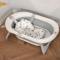 Faltbare Babybadewanne für Kinder von 0-3 Jahren mit Temperaturanzeige und Kissen, 81,5 x 50,5 x 23,5 cm, Weiß
