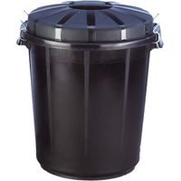 Universeller Abfalleimer mit Deckel, rund, 70 l, schwarz