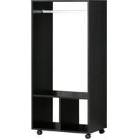 Armario con estantes, 2 nichos para colgar ropa, 4 ruedas giratorias, dimensiones: 60 cm de largo x 40 cm de ancho x 128 cm de alto, color negro.