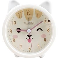 MINKUROW Niños Lindo Animal Gato Despertador Silencioso Sin Tictac Reloj De Silicona Luz Nocturna Reloj De Viaje Blanco