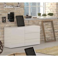 Credenza soggiorno madia con anta e 3 cassetti bianco lucido Metis Three