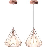 Industrial Pendant Light Fitting Geometric Cage E27 Metal Chandelier for Bedroom Living Room Dining Room 2 Pack Rose Gold