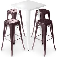 Pack Mesa de Taburete Blanca y Pack de 4 Taburetes de Bar - Diseño Industrial - Metal - Nueva Edición - Bistrot Stylix