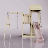 PolarPlay Spielturm Bergen aus Holz in RosaKinderschaukel