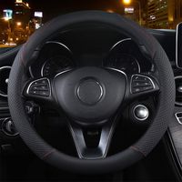 Funda para volante de coche, de piel, 37-39 cm, antideslizante, transpirable, de fibra de carbono, elástica, universal, profesional, color negro y rojo