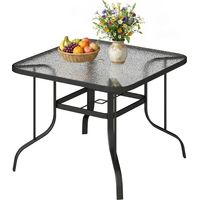 Tavolo da giardino quadrato 4 posti vetro foro ombrellone Ø43 mm nero