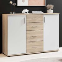 Commode Debby 2 portes et 4 tiroirs - blanc/chêne sonoma