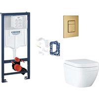 Grohe Rapid SL - Set Vorwandelement, WC mit Softclose-Sitz, Betätigungsplatte Skate Cosmopolitan und Fresh Umrüstset, Triple Vortex, Cool Sunrise gebürstet SANI11BB4156