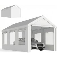 Abri de Voiture Tente de Garage Protection UV30+ Hauteur Réglable 6 Fenêtres et Moustiquaire 3x6m Blanc