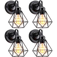 4-pack Vintage Industrial Wall Lamp Metal Cage Wall Sconce Indoor Wall Light Black Ø16CM for Living Room Bedroom