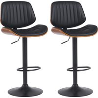 Lot de 2 tabourets de bar style rétro moderne assise en tissu noir bois noyer et cadre métal noir 100006821