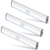 3-pack upgrade USB oplaadbare 10 LED magnetische bewegingssensor nachtlampje, schemering tot dageraad fotocel, automatisch aan / uit. Draagbaar, draadloos, overal te bevestigen voor kast, kast, kledin
