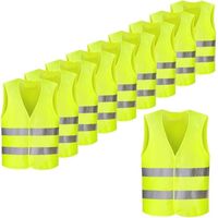 Confezione da 10 giubbotti di sicurezza riflettenti giallo fluorescente, ad alta visibilità per ciclisti, automobilisti, corridori, netturbini, ecc., 56 x 68 cm