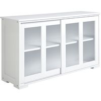 Aparador de Cocina Moderno Mueble Auxiliar con 2 Puertas Corredizas de Vidrio y Estante Ajustable 107x33x62,5 cm Blanco