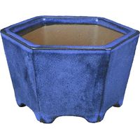 Vaso per bonsai esagonale in gres smaltato blu 12x12x7,5 cm - YP45