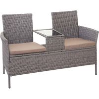 Divano sofa per l'esterno doppia seduta con portavivande HHG-243 polyrattan grigio con cuscini avorio