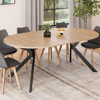 ALIX Mesa de comedor redonda extensible para 4-10 personas con pata de madera y araña negra 110 - 200 cm