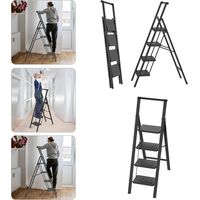 4 marches Escabeau escabeau pliable Escabeau pliable avec large pédale antidérapante et main courante Escabeau ménager multifonctionnel Escabeau jusqu'à 250KG Noir pour ménage, cuisine-DOU