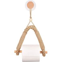 Self-Adhesive Toilet Roll Holder, Wood Roll Holder, Hemp Rope Paper Towel Holder, Wall-Mounted Tissue Holder, Retro Punch-Free Hemp Rope Toilet Paper Holder for Bathroom and Kitchen