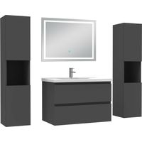 Biubiubath Ensemble meubles Salle de Bain 80cm avec Colonne + Miroir Lumineux 3 Couleurs et Dimmable Anthracite