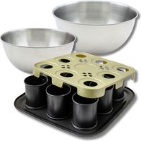 Set pâtisserie moule à gâteaux individuels 9 empreintes avec couvercle, 2 bols à mixer et 1 spatule Zenker