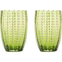 Zafferano Perle Bicchiere Verde Mela - Vetro Colorato Soffiato a Bocca, 32 cl, Lavorato a Mano - Set da 2 Tumblers Artigianali per Acqua o Cocktail