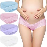 4Pcs Culotte Maternité de Grossesse Femme, Enceintes de sous-vêtements Femme, sous-vêtements de Maternité, Culottes de maternité pour Femme en Coton, Bleu + Violet + Blanc + Rose
