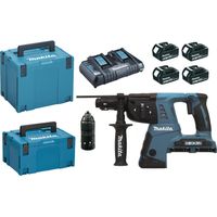 Perforatore-scalpellatore SDS+ 36 V MAKITA - 2x18 V Li-Ion 5 Ah - 26 mm - 4 batterie + 1 caricabatteria rapido + 2 valigette + accessori - DHR264PT4J