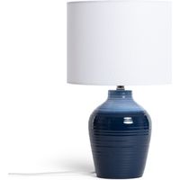 Ledkia – Lampe à poser en céramique botijo bleu foncé – Abat-jour en lin renforcé – Compatible ampoule E27 – Pour salons et chambres