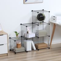 Steckregal, Regalsystem mit 6 Fächern, DIY Würfelregal aus Drahtgitter, Stufenregal für Wohnzimmer, Schlafzimmer, Schwarz, 109 x 37 x 109 cm
