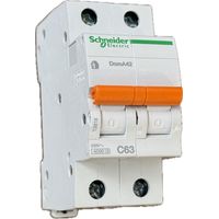 Schneider Electric – Disjoncteur bipolaire 63A 2P courbe C 4.5kA 230V – Bornes décalées à vis – Protection électrique domestique