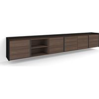 Skraut Home - Mobile TV Soggiorno, Ampio spazio a disposizione, 309x35x50cm, Per TV fino a 80", Sospeso, da appendere, Stile moderno, Rovere scuro e Nero