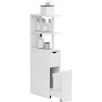 Homcom – Colonne de salle de bain avec tiroir sur roulettes – 2 étagères ouvertes – 20 x 45 x 115 cm – blanc – pour petits espaces