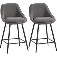 2er-Set Barstühle mit Cordbezug und Stahlbeinen, Polsterstühle für Kücheninsel, Esszimmer, Grau