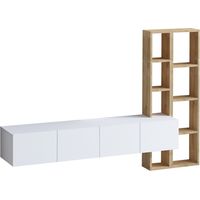 TV-Schrank 4 Türen Weiß mit Eichenregal L182 cm - PANA