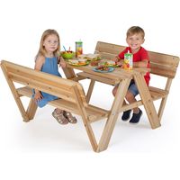 Costway – Table de pique-nique enfant en bois sapin massif – 2 bancs avec dossier – Charge 150kg – Pour 4 enfants de 3 ans et plus