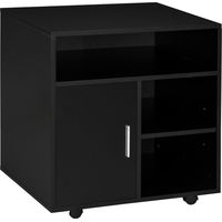 Mobile Porta Stampante a Rotelle con Armadietto e 3 Ripiani Aperti, , 60x50x65.5 cm, Nero