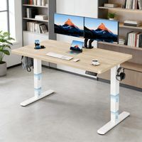 Bureau Assis-Debout Électrique HUANUO Réglable en Hauteur/ Plateau 140x70 cm ,2 Moteurs/Hauteur 60-125 cm/Piètement 3 Niveaux/Charge Max 120 kg