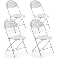 Rekkem – Chaise pliante blanche Lot de 4 – Structure acier – Dossier en PEHD ajouré – Usage intérieur/extérieur – Patins anti-dérapants