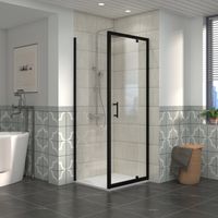 NRG Bathroom Pivot Shower Enclosure Black Framed + Side Panel, 800 x 700mm Reversible Screen with White SMC Rectangle Shower Tray