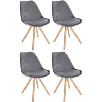 Lot de 4 chaises de salle à manger Sofia en velours Pieds en bois Gris Nature (rond)