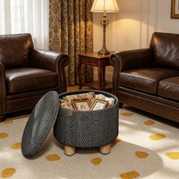 Pouf rond, pouf de rangement pratique, pouf à chaussures, marchepied (pouf à chaussures uniquement)