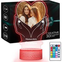 Lampe LED Personnalisée Pour Maman - Lampe Photo Personnalisé - Cadeau Personnalisé Fete des Meres - Cadeau Maman Anniversaire - Plaque Acrylique 22x15cm avec Socle Lumineux - coeur