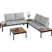 Set da Giardino 4 Pezzi con 2 Divanetti 2 Posti e 2 Tavolini in Metallo e Composito, Grigio Nero e Teak
